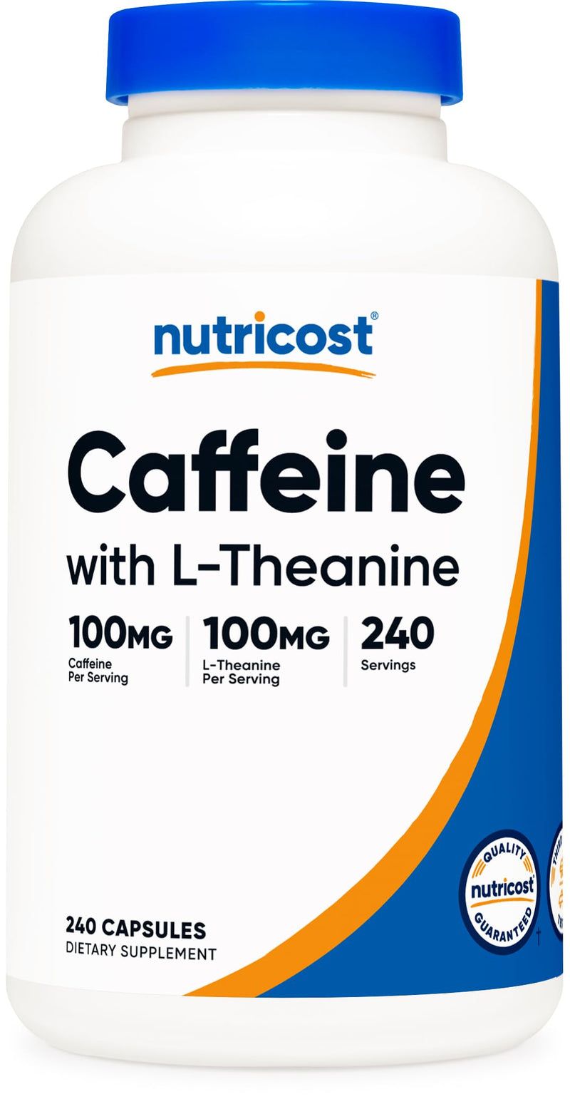 Nutricost Caffeine with L-Theanine, 100mg of Each, 240 Capsules, 240 Servings - Non-GMO and Gluten Free Unflavored 240 Count (Pack of 1)