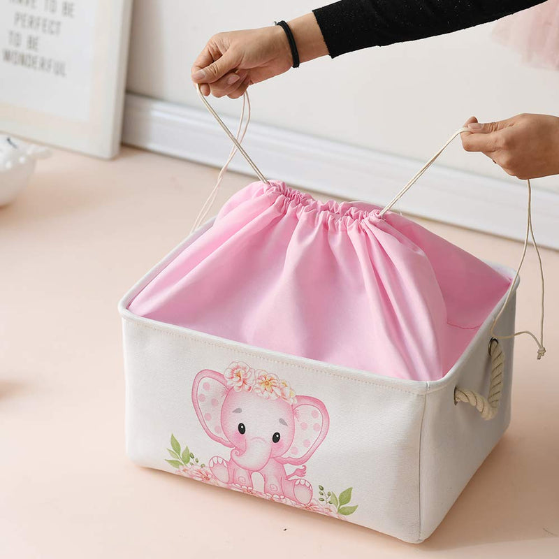[Australia] - INough Pink Basket Elephant Storage Bins for Kids, Gift Box for Baby,Collapsible Storage Basket for Toys Clothes,Fabric Laundry Baskets for Baby/Kids/Nursery Room (Medium, Pink Elephant) ys/m 
