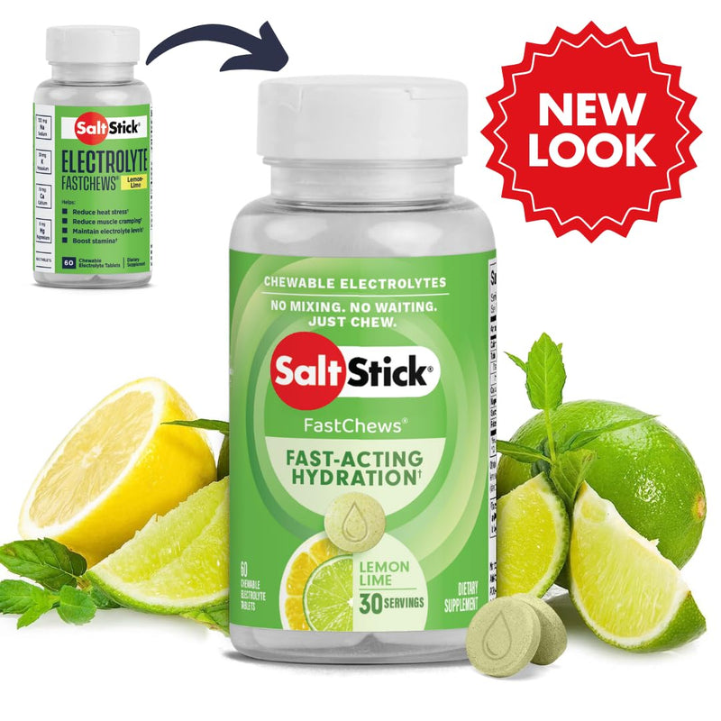 SaltStick FastChews Electrolytes | 60 Chewable Electrolyte Tablets | Salt Tablets for Runners and Endurance Sports Nutrition | Hydration Electrolyte Chews | Vegan | Lemon Lime | 60 Tablets