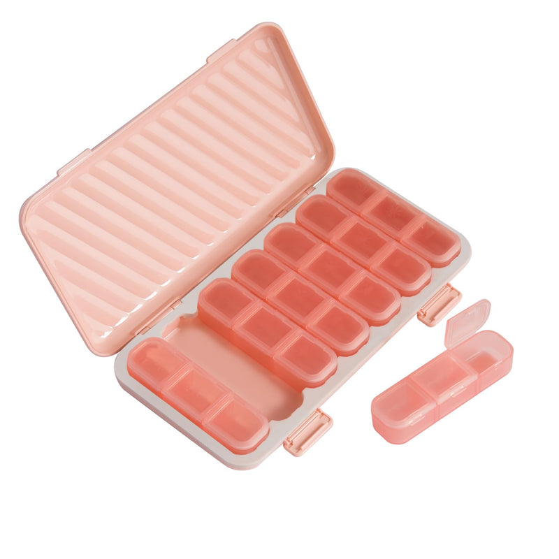 Pill Organizer 3 Times a Day Pink, Weekly Pill Case with Labels, Pill Box Medicine Organizer to Hold Vitamins and Medication | IPX7 Waterproof |21 Independent Sealing Rings