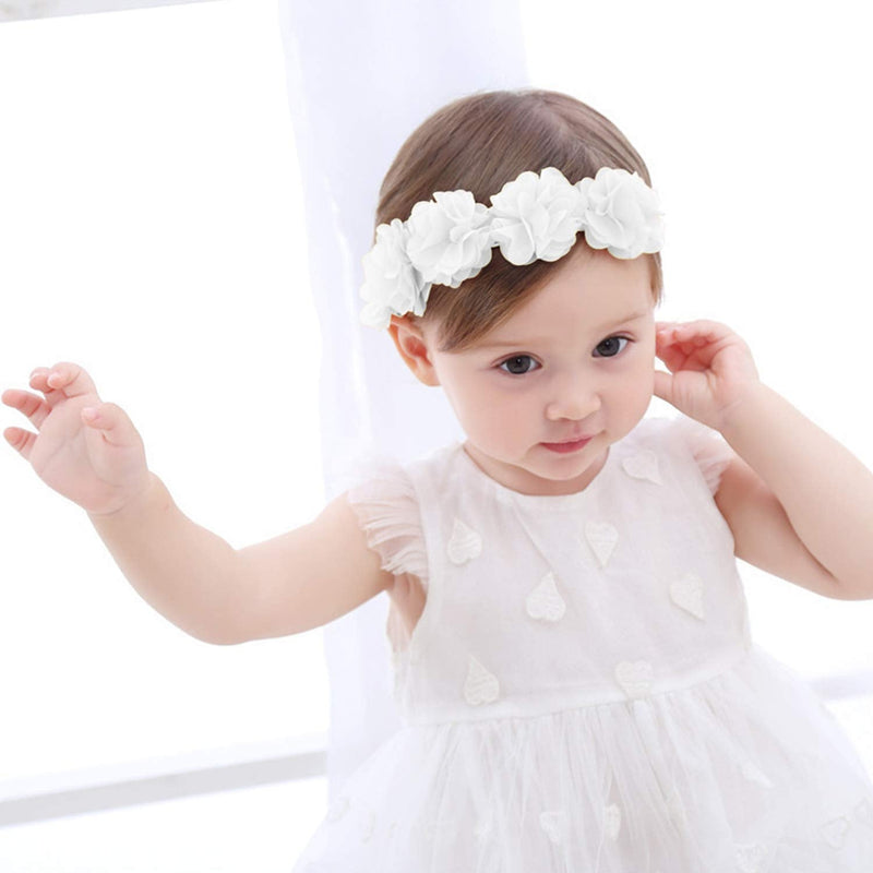 Fmeida Flower Crown Baby Headbands Newborn Floral Birthday Headbands for 4-24 Months White Flower