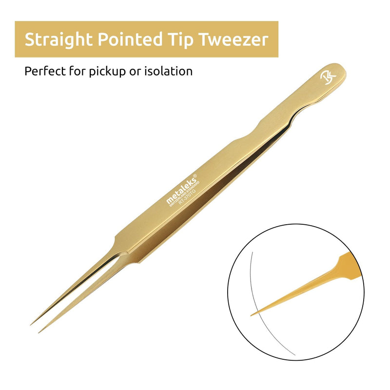 Professional Golden Tweezers for Eyelash Extension Hand Crafted Japanese Stainless Steel Precision Tweezers (Pointed Straight Tip.) Pointed Straight Tip.