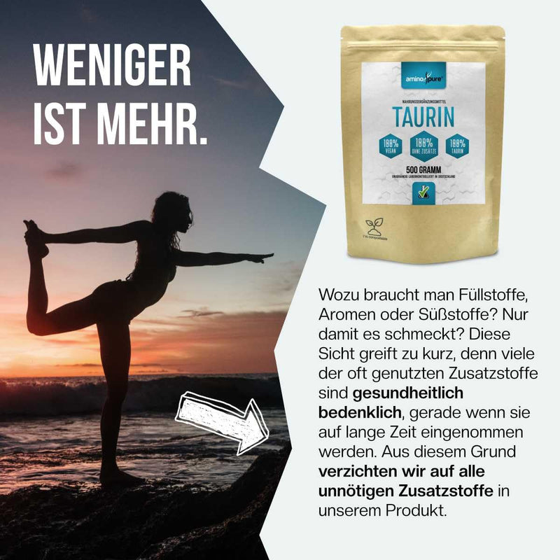 [Australia] - aminopure® | Taurine powder pure | pure and vegan taurine without additives | 500 servings (1 gram per day) | tested for harmful substances in the laboratory with certificate | 500 grams 