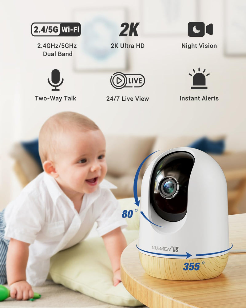 [Australia] - MUBVIEW 5G Wifi Indoor Security Camera No Subscription, Pet Camera with Phone App, Baby Monitor Wifi Smartphone, 2K Night Vision Pan-Tilt Dog Camera, Auto Tracking, 2-Way Audio, SD or Cloud Storage Yellow 5G&2.4GHz 1 PC 