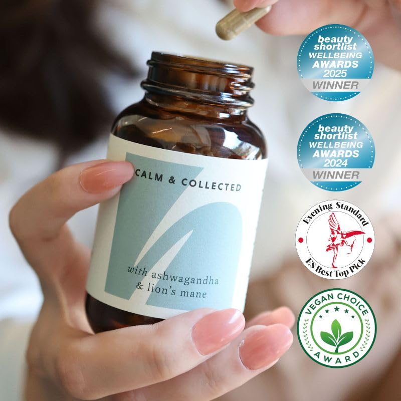Ashwagandha & Lion’s Mane Supplement – Calm & Collected 60 Capsule Jar - Ashwagandha Capsules High Strength - Lion’s Mane Capsules - Natural Stress & Anxiety Support - Calming Tablets for Adults