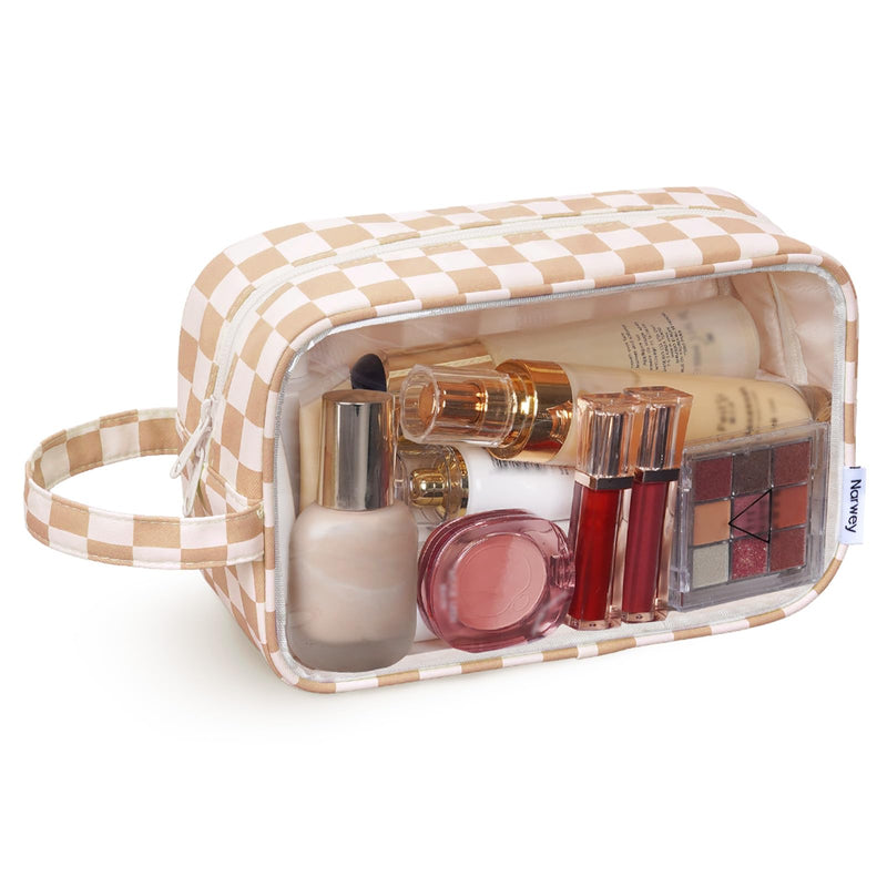 Narwey Checkered Hanging Toiletry Bag with Clear Makeup Bag