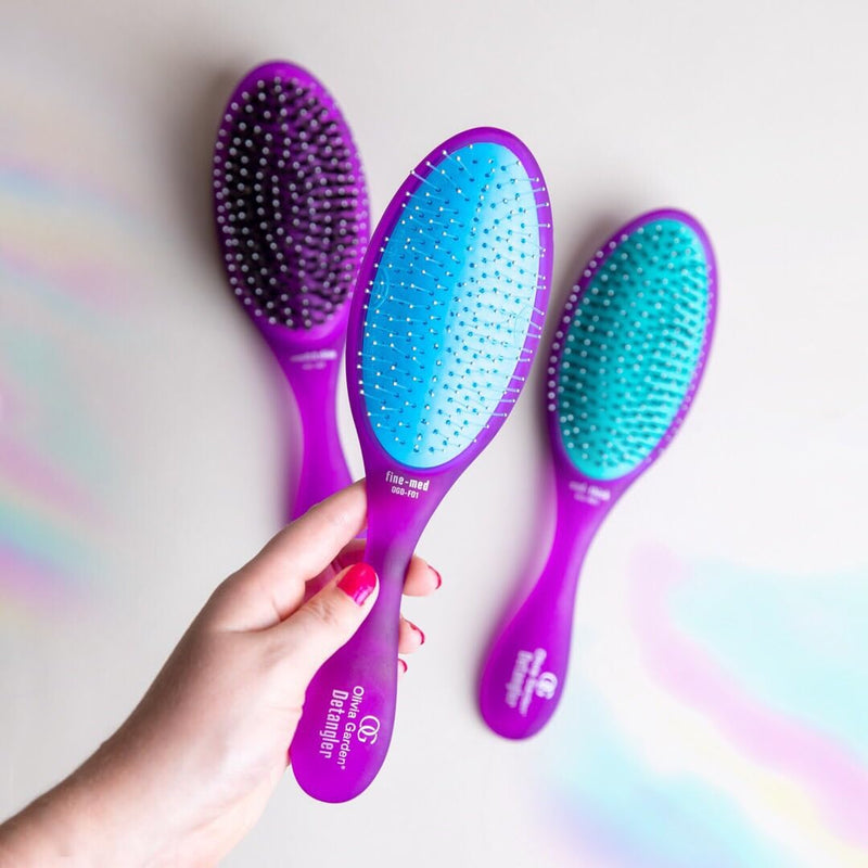 Olivia Garden OG Brush Detangler, removable cushion, scalp hugging shape massages the scalp, for wet or dry hair, for women, men and children, Fine to Medium hair, Purple Detangler Fine-Medium