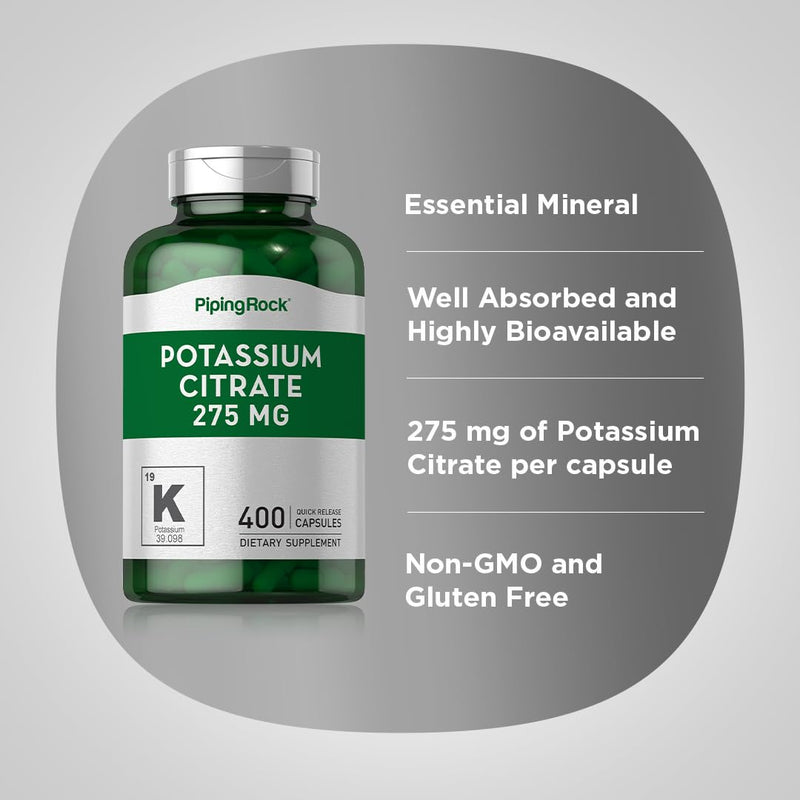 [Australia] - Potassium Citrate Supplement | 275 mg | 400 Capsules | Non-GMO, Gluten Free | by Piping Rock 