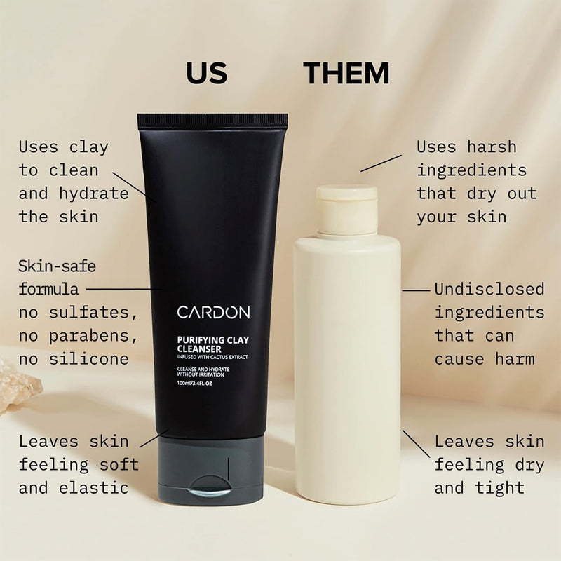 Cardon Men's Deep Pore Cleaning Clay Face Wash, 4x Better Than Charcoal, Oily, Acne-Prone Skin | Korean Premium Skin Care | Remove Face Oil & Dirt, (3 CT) 3.4 Fl Oz (Pack of 3)