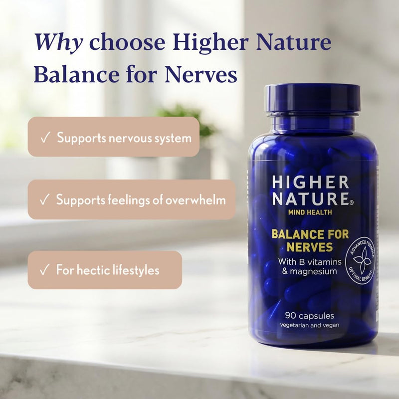 Higher Nature - Balance for Nerves - B Vitamins & Magnesium - Supports The Nervous System - Vitamins B3, B6 & B12 - Vegetarian & Vegan - 90 Capsules 90 count (Pack of 1)