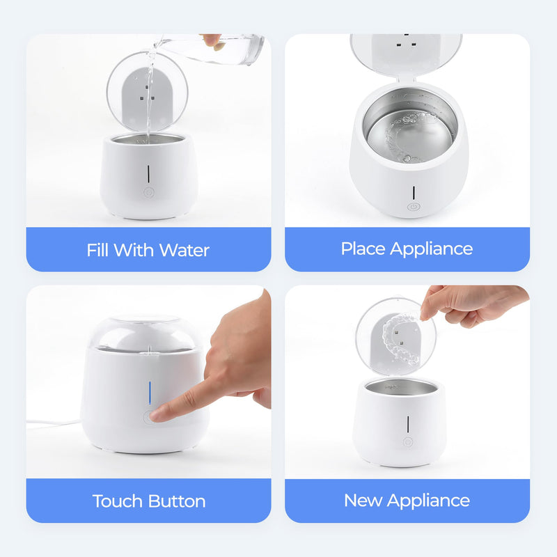 [Australia] - Ultrasonic Retainer Cleaner Machine: 45kHz Medium Frequency Stain Away Plus Sonic Cleaner with Three Professional LED Lights for Denture Dental Jewelry Ring Mouth Night Guard Aligner 