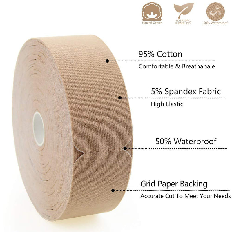 [Australia] - AUPCON Kinesiology Tape Elastic Therapeutic Athletic Tape Hypoallergenic Breathable Cotton Sports Muscle Tape Therapy Recovery Support for Knee Shoulder Ankle Elbow Shin (Precut-Beige) Precut-beige 