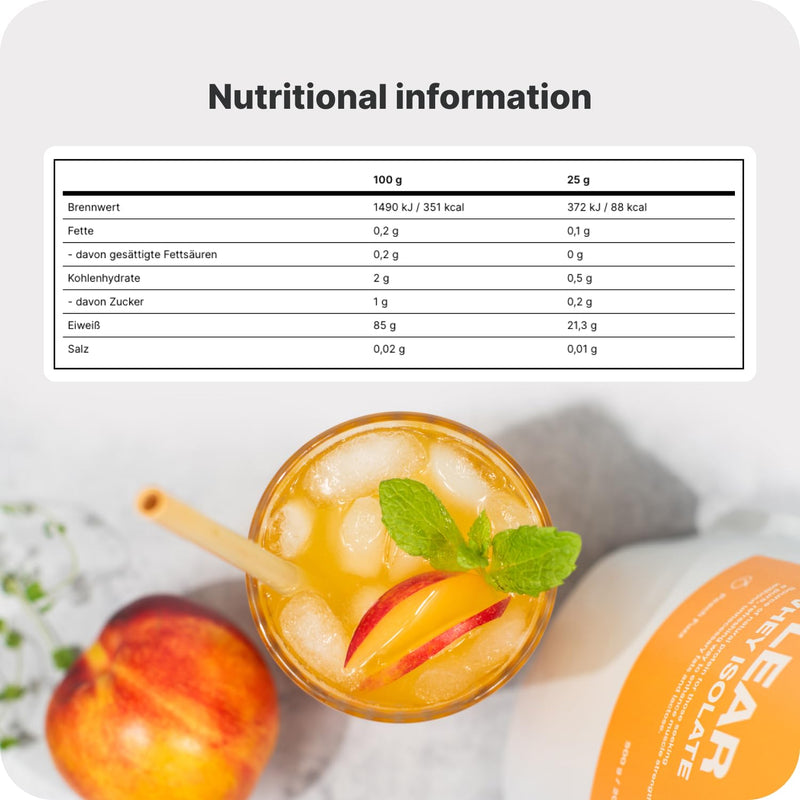 Vilgain Clear Whey Isolate Peach Fuzz 500g Refreshing Protein Lemonade with 84% Protein | Naturally Sweetened with Stevia