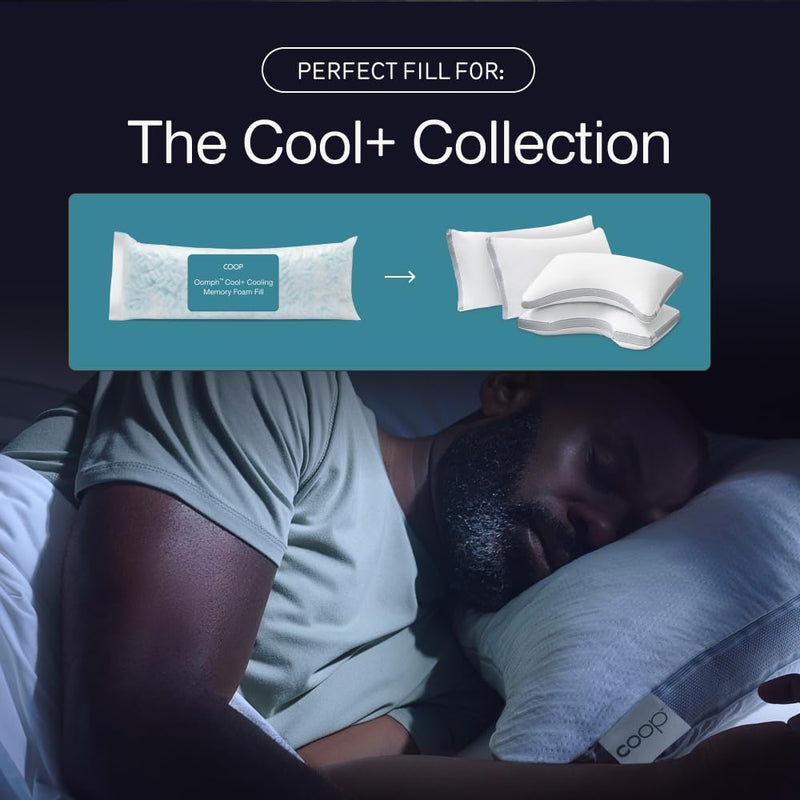 [Australia] - Coop Home Goods Extra Oomph Cool+ Pillow Fill, Gel-Infused, Plus Shaped Memory Foam Filling for More Airflow, Extra Fill Filler for Eden Cool+ Pillows, GREENGUARD Gold & CertiPUR-US Certified Extra Oomph for Cool+ Pillow 