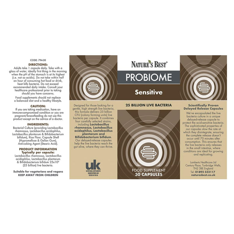 Nature’s Best ProBiome Sensitive - 25 Billion Live Bacteria - Delayed Release Capsules - 30 Capsules (1 Month Supply) 30 count (Pack of 1)