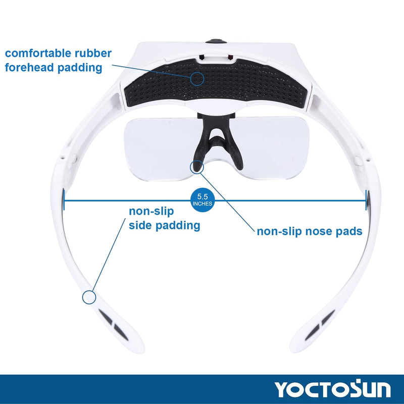 [Australia] - YOCTOSUN Magnifying Glasses with 4 LED Lights, Headband Magnifier with 5 Detachable Lenses 1X, 1.5X, 2X, 2.5X 3.5X -Rechargeable Hands Free Lighted Head Magnifier Glass for Crafts, Cross Stitch, Hobby White 