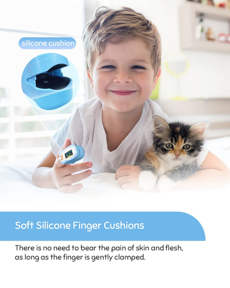 [Australia] - Pulse Oximeter for Kids, Vibeat Fingertip Blood Oxygen Meter with Smart Reminder for Children Baby Home Use, Batteries & Lanyard Included, Blue 