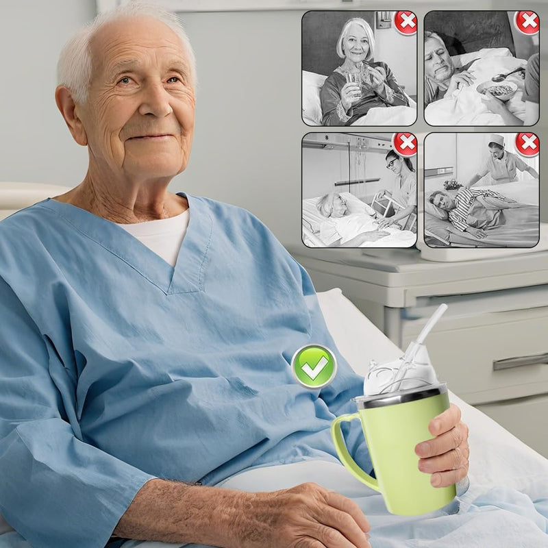 350ml Adult Sippy Cup, 3-in-1 Beakers for Elderly, Adult Sippy Cups for The Elderly Non Spill, Sippy Cup for Adults with Handle, Stainless Steel Dysphagia Cups for Elderly Patient