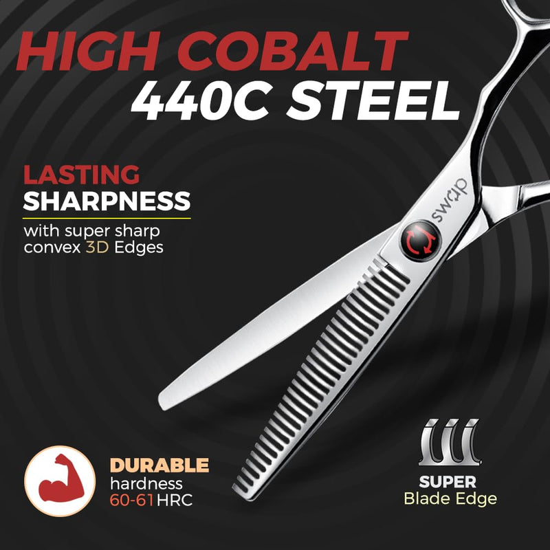 SWAP Professional Hair Thinning Scissors 6.0'' - Japanese SUS440C Steel (60-62HRC Hardness), Adjustable Tension, Ergonomic Design for Salon/Home Use Hair Trimming Scissors(S2) 6.0 '' Hair Thinning Scissors