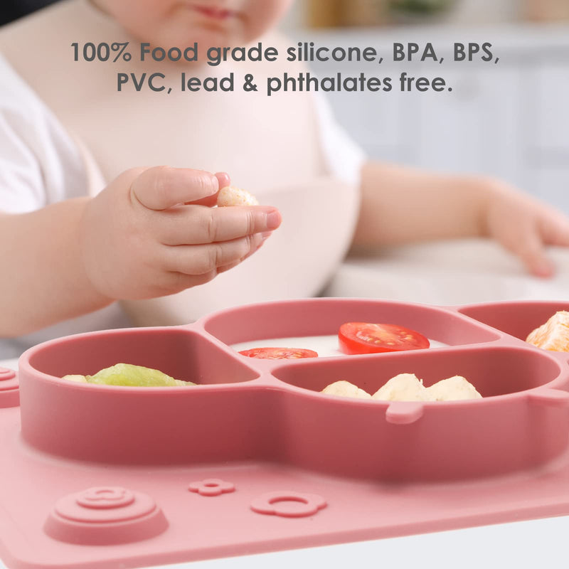 [Australia] - ROCCED Suction Plates for Baby Placemat Spoon Fork Set for Toddlers, Silicone Baby Plates with Suction Baby Dishes for Kids Plates-pale mauve Pale Mauve 