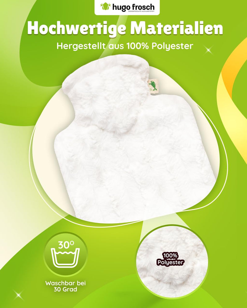 [Australia] - Hugo Frosch hot water bottle classic 1.8 l with animal fur look white cover 