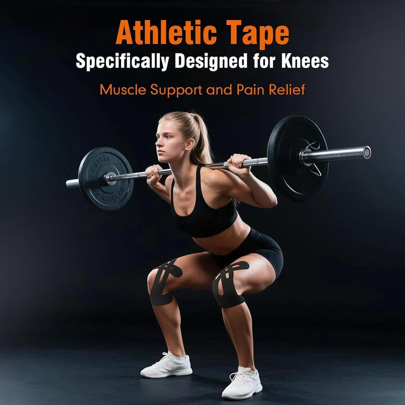 [Australia] - 10 Pcs Precut Kinesiology Tape for Knees - Waterproof and Breathable Knee Tape - Latex-Free and Elastic Athletic Tape for Stability Support and Pain Relief (Black, Standard) Black 