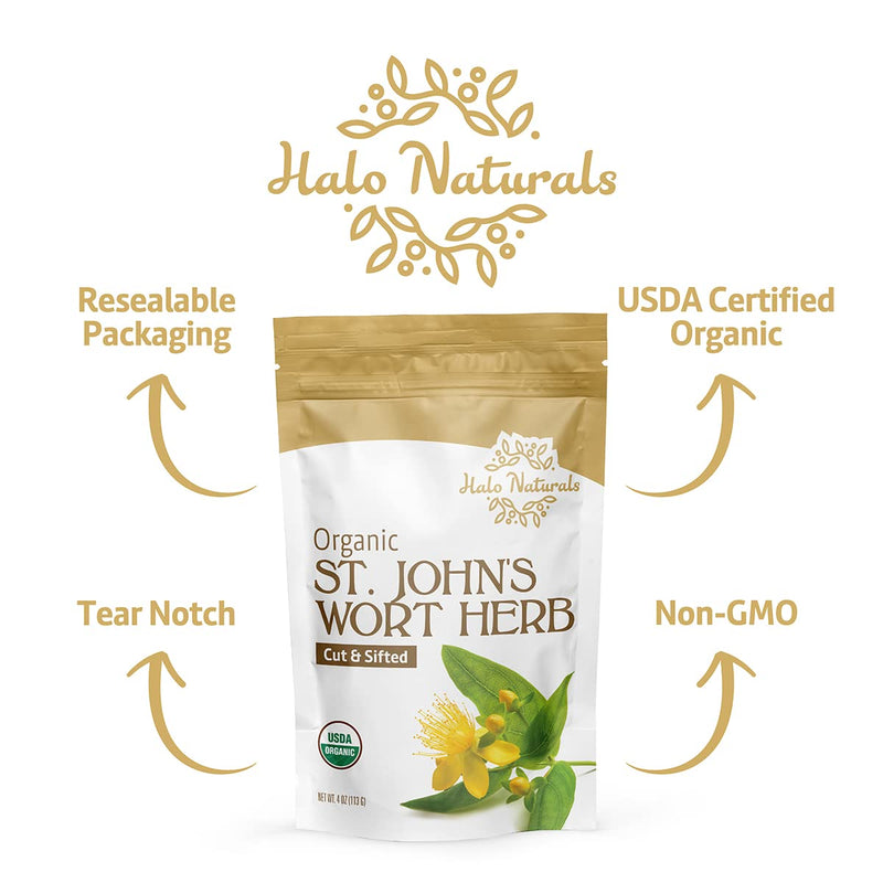 [Australia] - Organic St. John's Wort Herb Cut & Sifted (Hypericum perforatum) USDA Certified | Resealable Pouch| Packaged in The USA (4 Ounces (Pack of 1)) 4 Ounce (Pack of 1) 