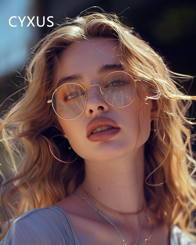 [Australia] - Cyxus Round Blue Light Glasses for Men Women Wire Frame UV Blocking Computer Glasses Clear Lens Metal Ultralight Eyewear 01 - Gold 