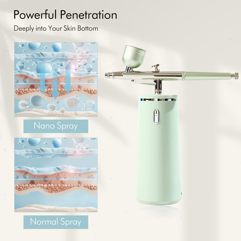 [Australia] - Facial Oxygen Spray Machine - High Pressure Nano Facial Steamer with 0.3mm Nozzle - Rechargeable Portable Nano Mist Injector Sprayer for Deep Moisturizing Face Skincare Green 