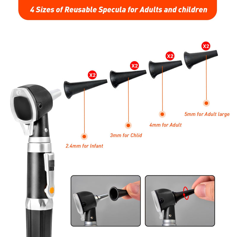 [Australia] - Scian Otoscope Ear Scope with Light, Fiber Optic Otoscopes with Hard Plastic Case, Pocket Diagnostic Ear Infection Detector for Doctors, Nurses, Children, Dogs, Home Use (Black) Black 