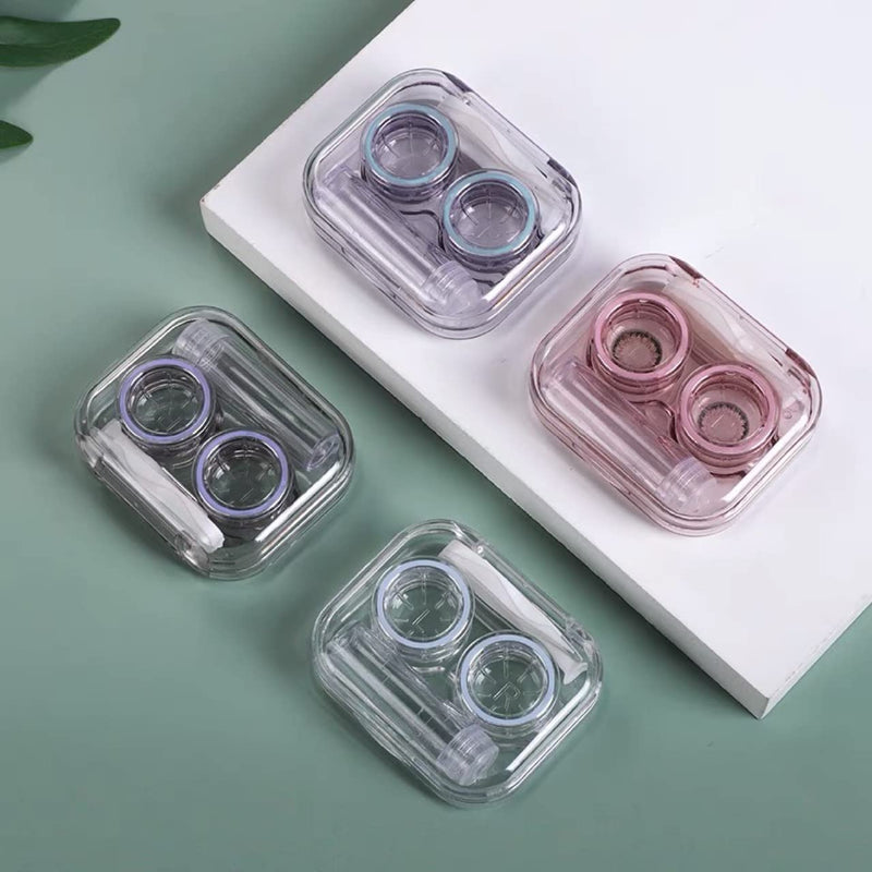 [Australia] - 4 Pack Flip Top Clear Contact Lens Case Travel Kit, Cute Contact Case Holder with Tweezers Remover Tool, Contact Lens Soak Storage Kit for Travel & Home Pink, Green, Blue, Purple 