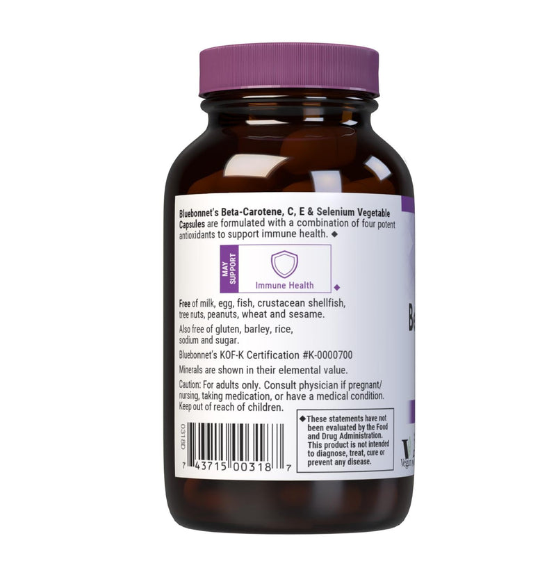 Bluebonnet Beta Carotene C and E Plus Selenium Vegetarian Capsules, 60 Count | Immune Health; Vegan, Kosher Certified, Gluten-Free, Dairy-Free 60 Count (Pack of 1)