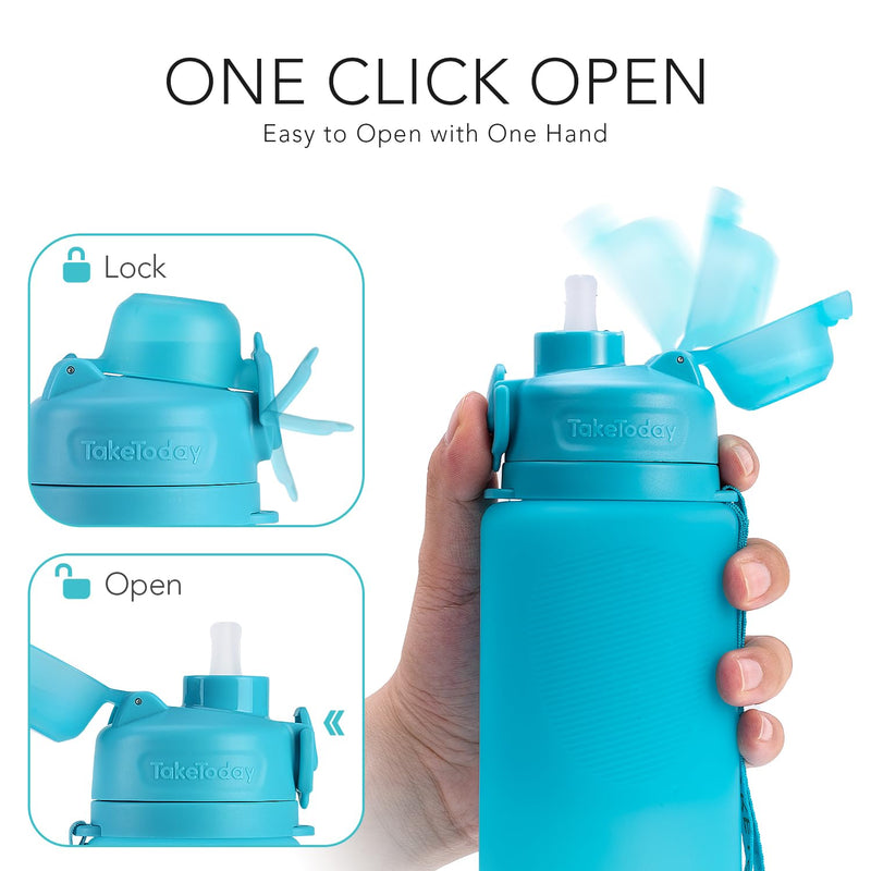 TakeToday Travel Bottles for Toiletries, Tsa Approved 3.4oz Portable Travel Bottles, Collapsible Water Bottles 32oz, Foldable Travel Water Bottle with Straw