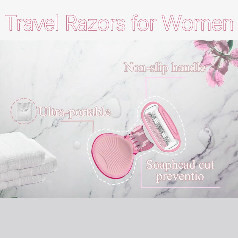 [Australia] - Travel Razors for Women, 1 Count, Sensitive Skin Travel Size Razor, 2 Mini Razor Refills, Beach Vacation Essentials Pink 