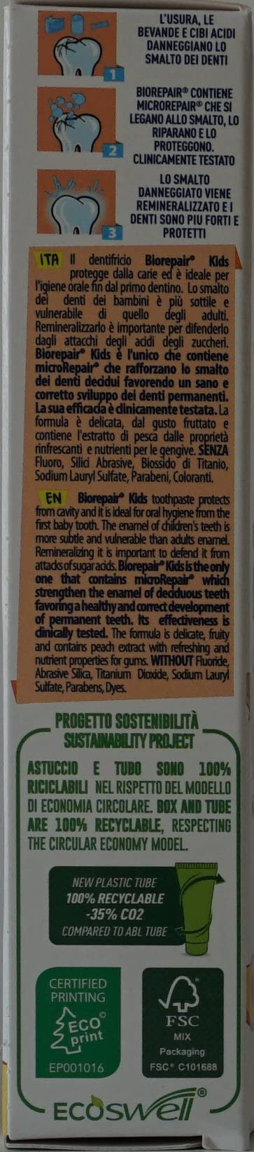 Biorepair Kids 0-6 Oral Care Toothpaste Peach 1.7fl.oz 50ml, Pack of 4