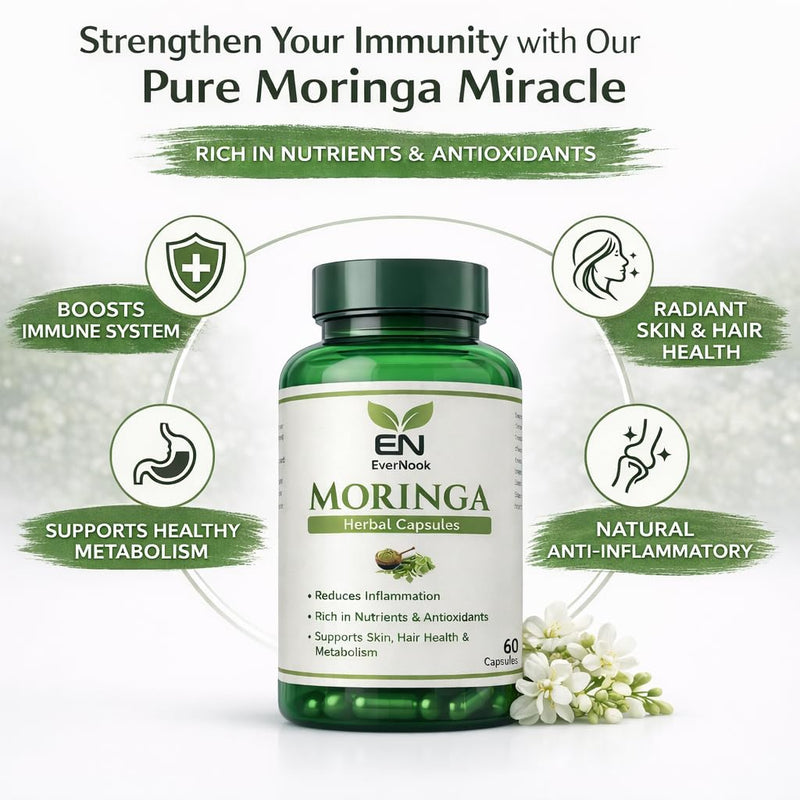 Moringa Capsules 500mg – 60 Vegetarian Capsules – Moringa Leaf Powder Supplement – Natural Antioxidant Superfood – Supports Energy, Metabolism, Skin & Hair Health – Herbal Supplement