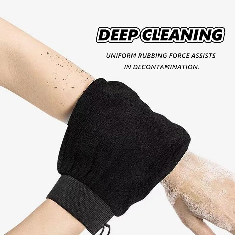 [Australia] - Pack of 2 peeling gloves + 2 transparent hooks, exfoliating gloves, body peeling gloves, hammam gloves for body and face, peeling gloves for men and women (black) 
