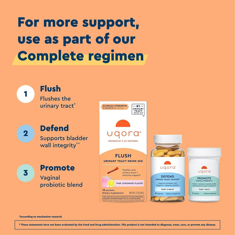 Uqora Flush, Urinary Tract Support, Pink Lemonade, 20 Packets (2 Pack) | Urinary Tract Support* with D-Mannose, Vitamin C, B6, Potassium, Magnesium, and Calcium, Gluten-Free and Vegan 0.17 Ounce (Pack of 20)