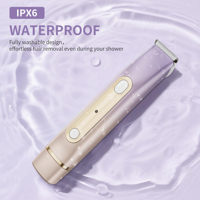 [Australia] - 2-in-1 Bikini Trimmer for Women, Dual Head Electric Razor, IPX6 Waterproof Wet/Dry Use Women Electric Shaver, Painless Body Hair Trimmer, Facial & Pubic Hair Remover for Underarm, Leg, Arm, Purple 