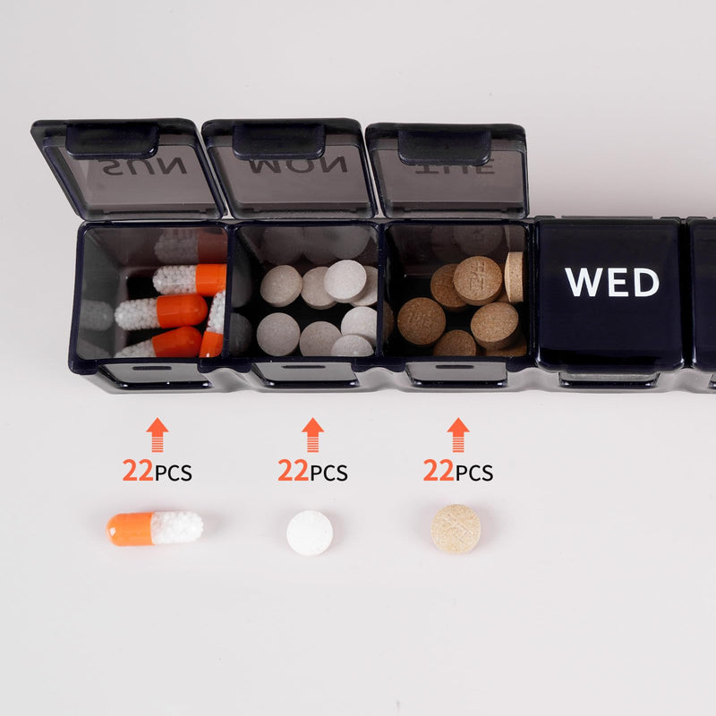 2 Pack Weekly Pill Organizer, Large 7 Day Pill Case, Daily Vitamin Case Medicine Box, Pill Organizer 7 Day for Medicine Supplements Fish Oil (Black) Black 7 Count (Pack of 2)