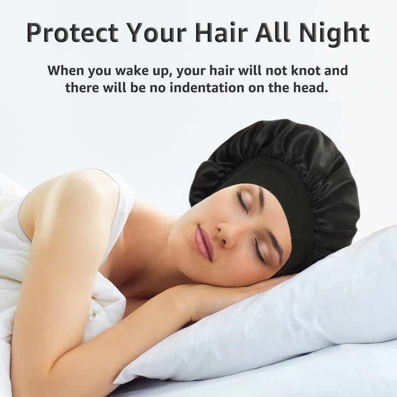 [Australia] - 3 Pack Satin Bonnet Silk Bonnet for Sleeping, Bonnets for Black Women Bonnet for Sleeping Large Sleep Cap, Wide Soft Band Bonnet for Curly Hair Set C 