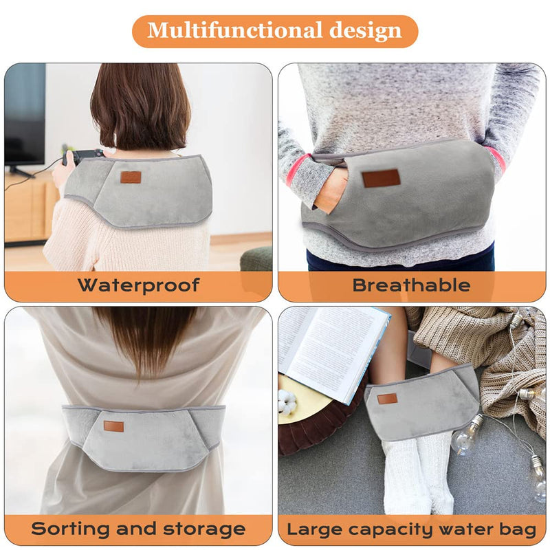 [Australia] - DAJASD Hot Water Bottle, Waist Hot Water Bottle, Hot Water Bottle Belt Made of Rubber, Hot Water Bottles with Soft Waist Cover, Pain Relief for Neck, Back, Shoulder and Legs (Gray) Gray 