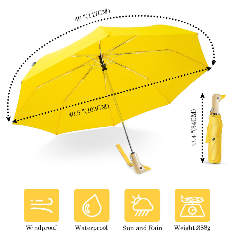 Yellow Duck Auto Umbrella - Travel Folding Fancy Lemon Night Umbrellas Windproof Mini Duck Handle for Women Girls Boys Teens