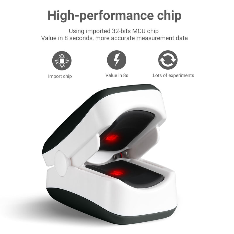 ESPOO Pulse Oximeter Fingertip, Blood Oxygen Saturation Monitor with 20 Memories, Brightness&Alarm Adjustable Black