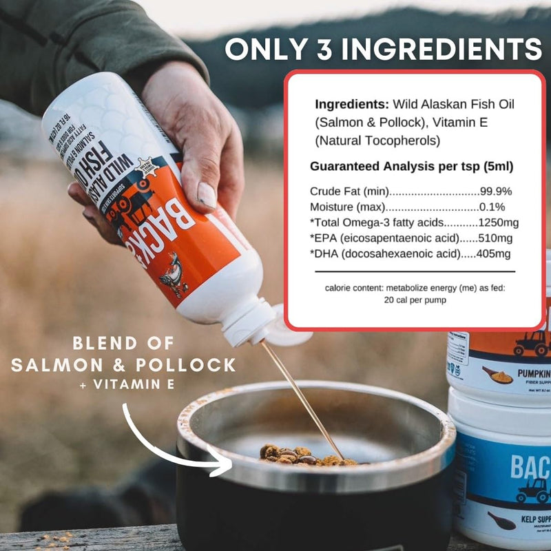 Wild Alaskan Fish Oil for Dogs, Skin and Coat Supplement for Dogs & Cats, Omega-3-Rich Salmon and Pollock Oil, EPA & DHA Dog Salmon Oil for Brain, Heart, and Joints 16 fl oz (473 ml) 16 Ounces - PawsPlanet Australia