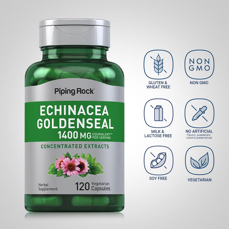 [Australia] - Piping Rock Echinacea Goldenseal Capsules | 1400mg | 120 Vegetarian Capsules | Non-GMO, Gluten Free Supplement 
