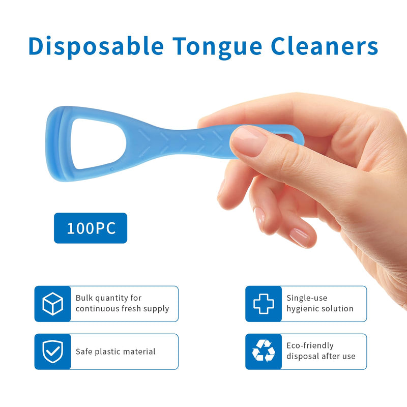 [Australia] - Tongue Cleaner, Tongue Scraper, Disposable, Plastic Scraper, Clean Tongue, Promote Fresh Breath, Includes Safe Fold- Back Tooth Pick, 100 Count 