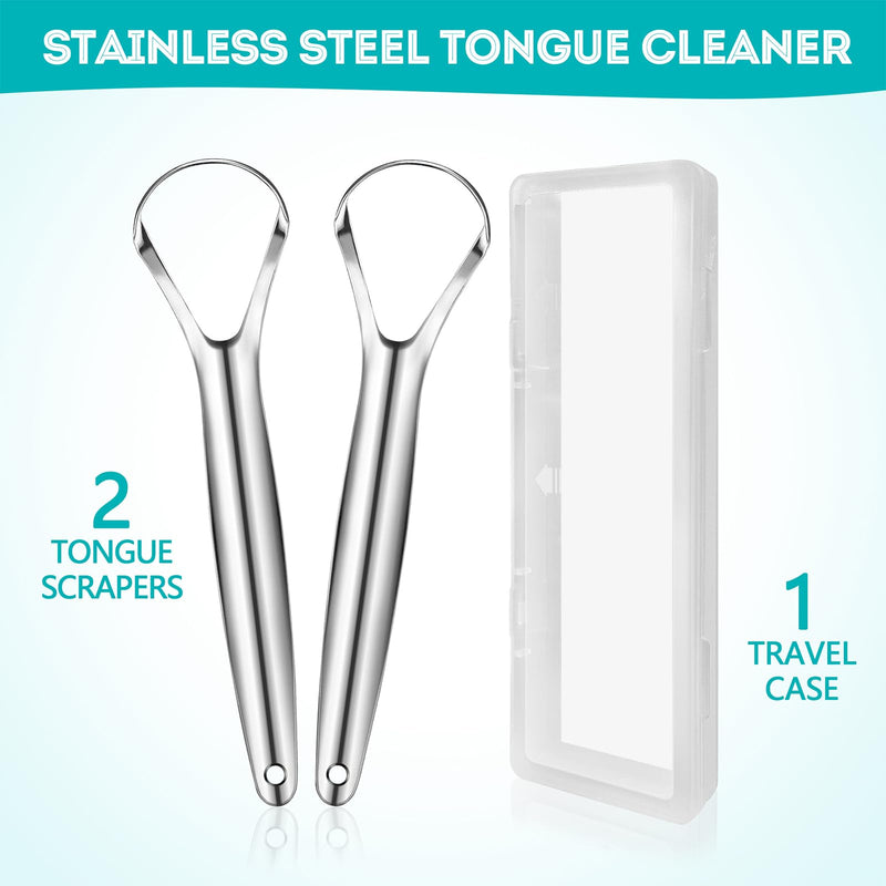 [Australia] - EZ COZY 2 Pack Tongue Scraper for Adults, Reduce Bad Breath, Tongue Cleaner with Travel Case, Stainless Steel Tongue Scrapers, Tongue Brush, Tongue Scrubber for Oral Care & Hygiene Spoon-Shape 