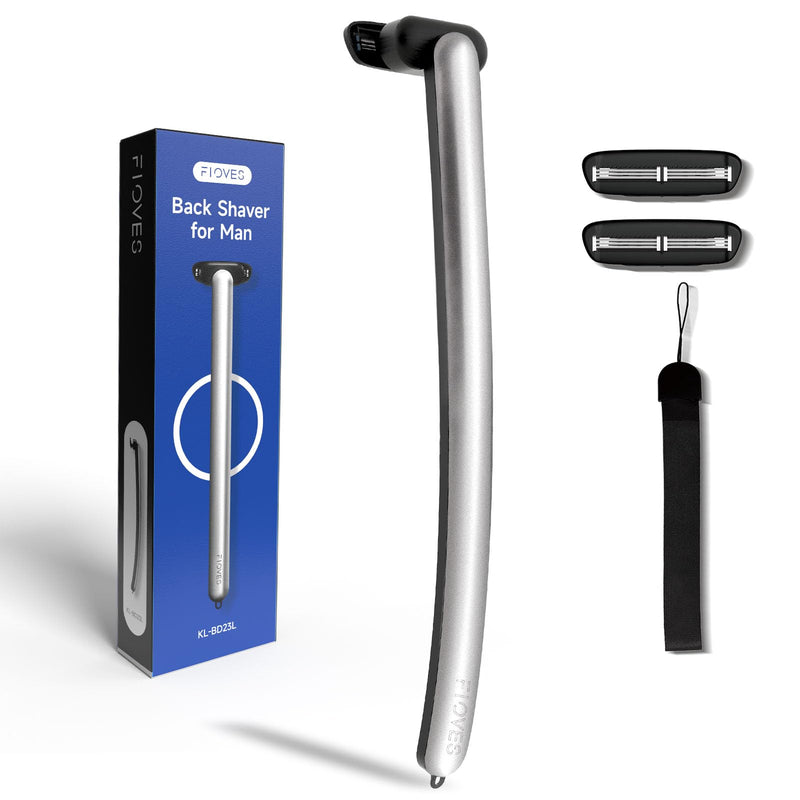 [Australia] - FLOVES men's back razor - 3 magnetic replacement razors, razor with 3-layer blades and swiveling shaving head, 39.5cm long handle, body hair trimmer for men (gold) (silver) silver 