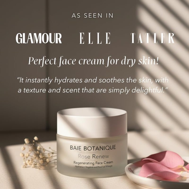 Baie Botanique Organic Face Cream & Natural Face Moisturiser – Anti-Ageing Cream for Women & Men with Rose Water, Rosehip, Vitamin C, E, Hyaluronic Acid & Botanical Collagen – Facial Moisturiser 50ml